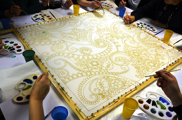 мастер класс по батику, создание картины в технике батик, роспись шелкового платка